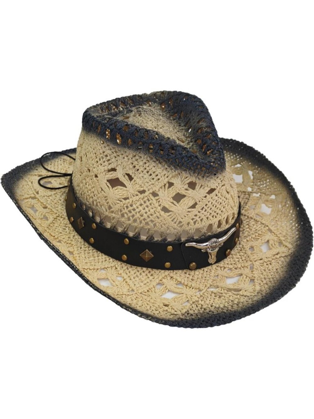 Women's Light Beige Straw Wide Brim Cowboy Cowgirl Western Shapeable Sun Hat